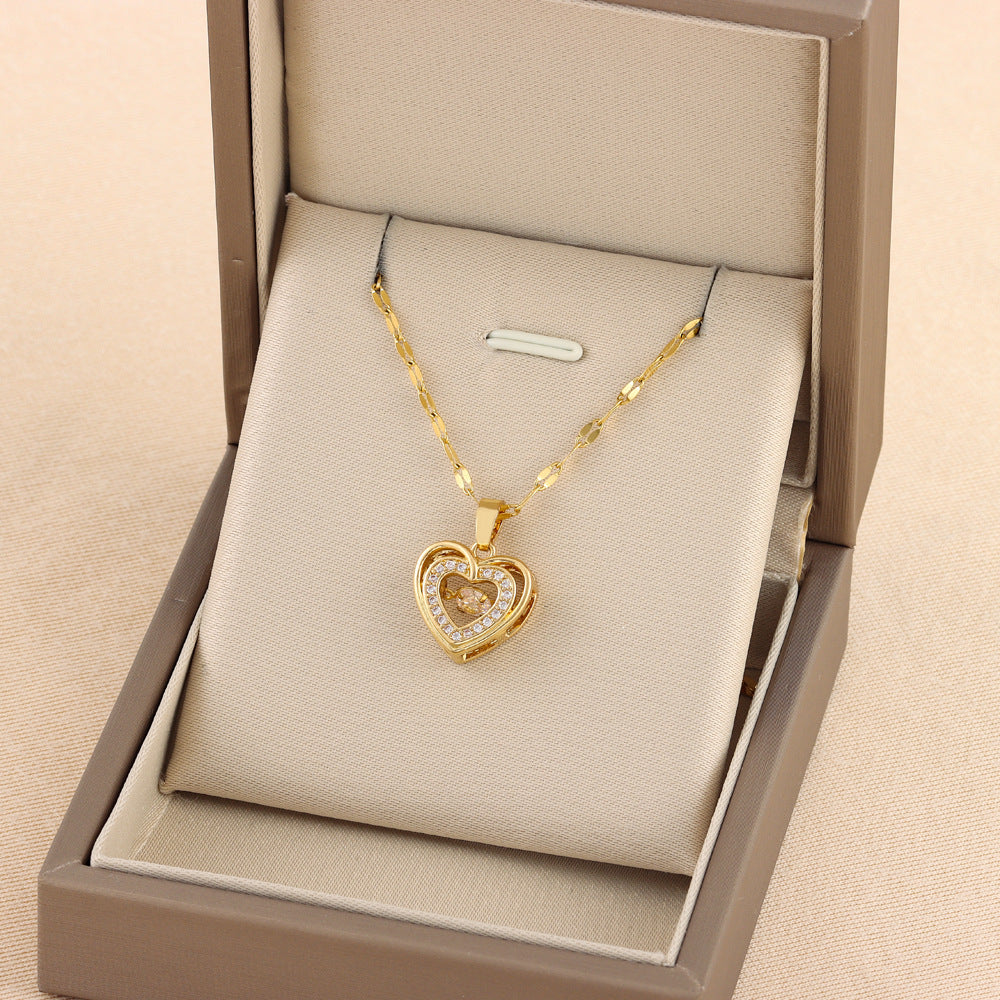 Double-layer Love Necklace With Rhinestones